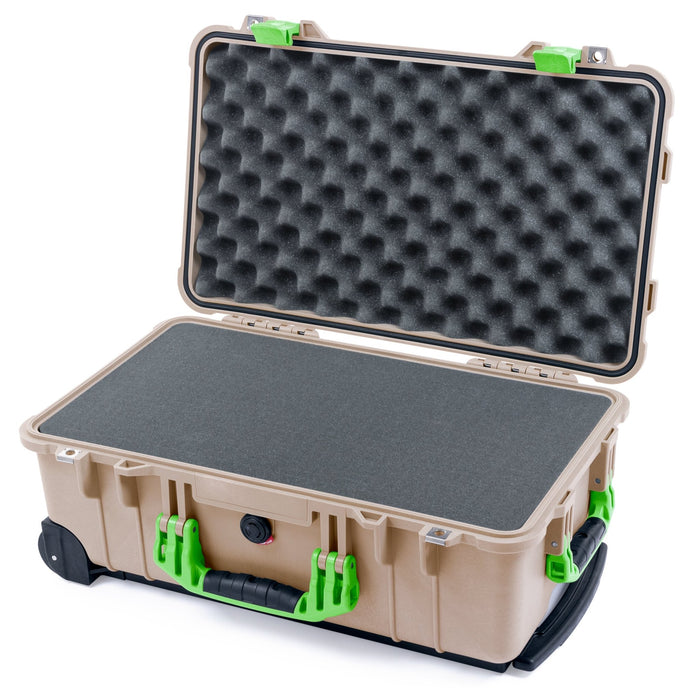 Pelican 1510 Case - Desert Tan & Lime Green - Pick & Pluck Foam / Convolute Lid Foam
