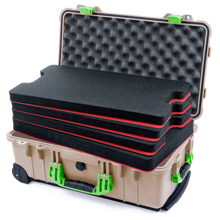 Pelican 1510 Case - Desert Tan & Lime Green - DIY Tool Foam Kit / Convolute Lid Foam