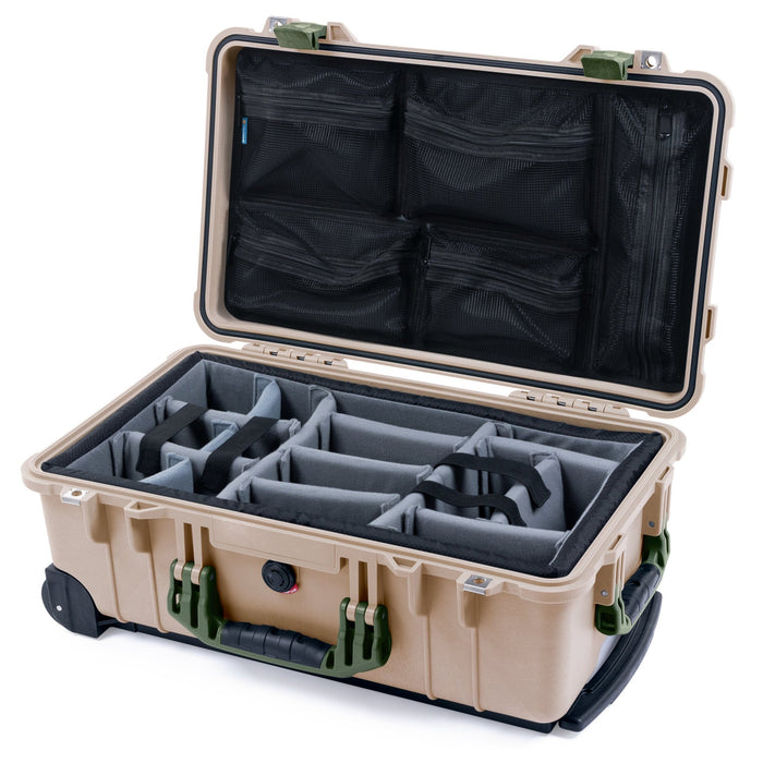 Pelican 1510 Case - Desert Tan & OD Green - Padded Microfiber Dividers / Mesh Lid Organizer
