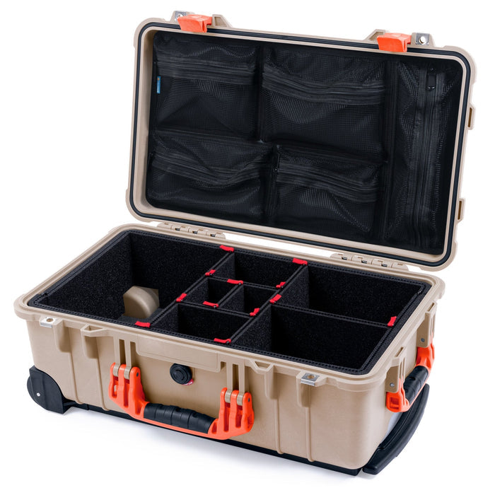 Pelican 1510 Case - Desert Tan & Orange - TrekPak Divider System / Mesh Lid Organizer