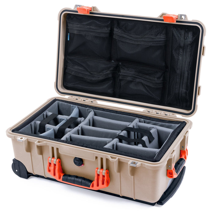 Pelican 1510 Case - Desert Tan & Orange - Padded Microfiber Dividers / Mesh Lid Organizer