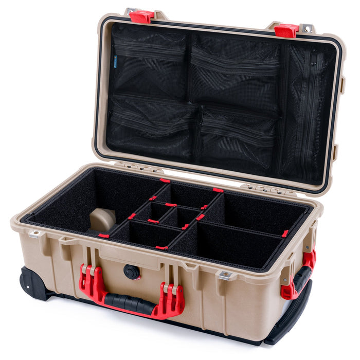 Pelican 1510 Case - Desert Tan & Red - TrekPak Divider System / Mesh Lid Organizer