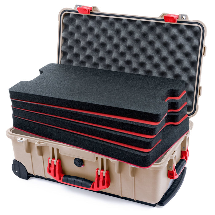 Pelican 1510 Case - Desert Tan & Red - DIY Tool Foam Kit / Convolute Lid Foam