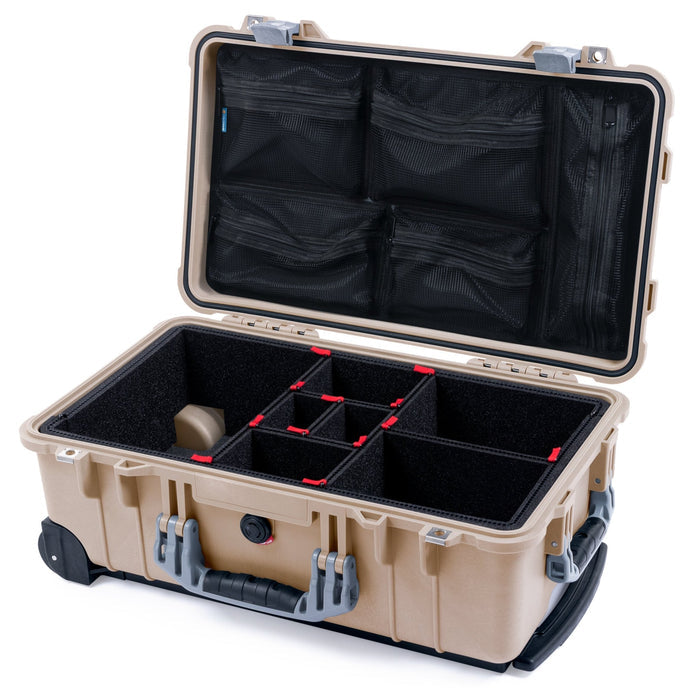 Pelican 1510 Case - Desert Tan & Silver - TrekPak Divider System / Mesh Lid Organizer