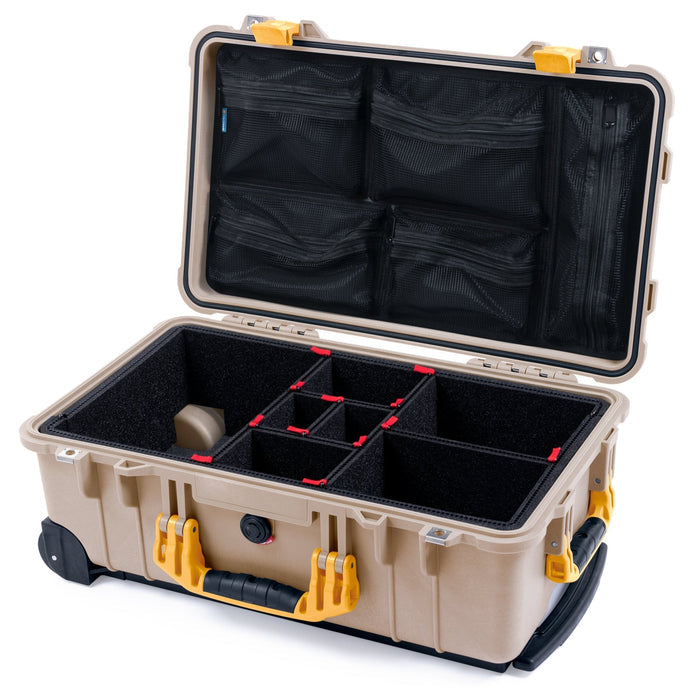Pelican 1510 Case - Desert Tan & Yellow - TrekPak Divider System / Mesh Lid Organizer