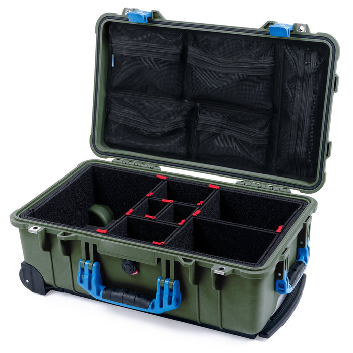 Pelican 1510 Case - OD Green & Blue - TrekPak Divider System / Mesh Lid Organizer