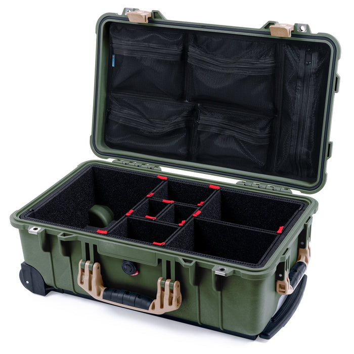 Pelican 1510 Case - OD Green & Desert Tan - TrekPak Divider System / Mesh Lid Organizer