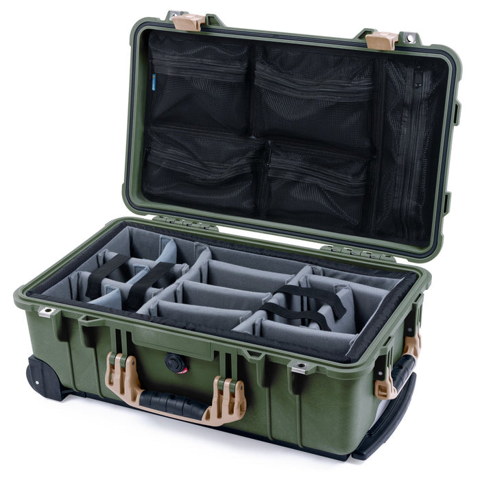 Pelican 1510 Case - OD Green & Desert Tan - Padded Microfiber Dividers / Mesh Lid Organizer