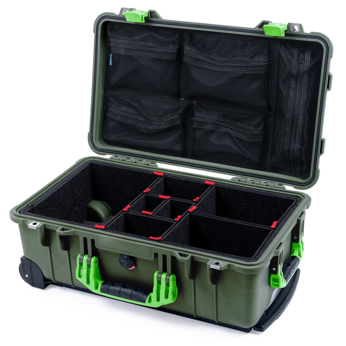 Pelican 1510 Case - OD Green & Lime Green - TrekPak Divider System / Mesh Lid Organizer