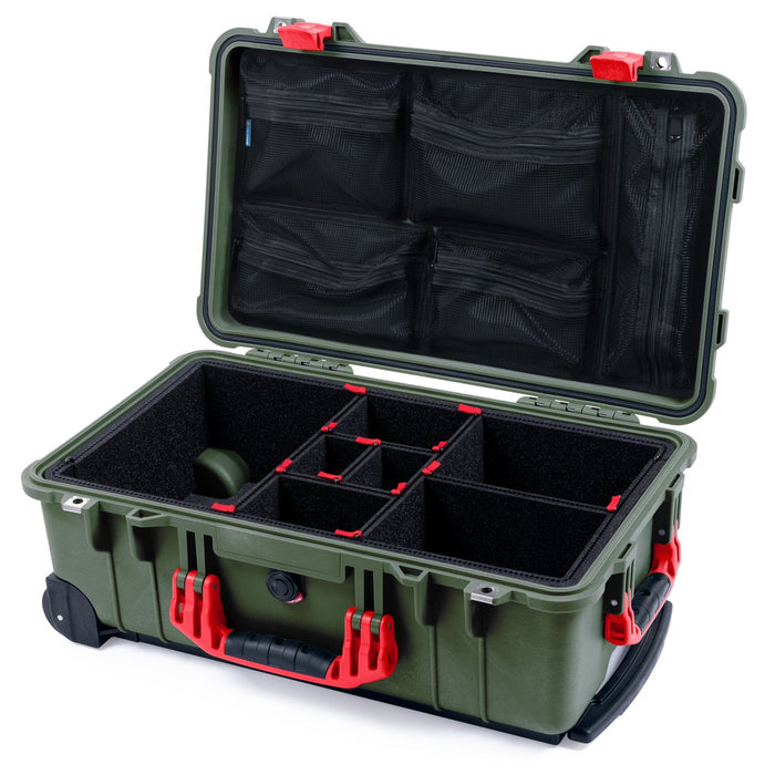Pelican 1510 Case - OD Green & Red - TrekPak Divider System / Mesh Lid Organizer