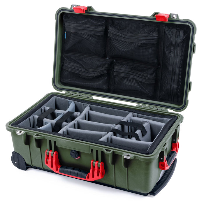 Pelican 1510 Case - OD Green & Red - Padded Microfiber Dividers / Mesh Lid Organizer