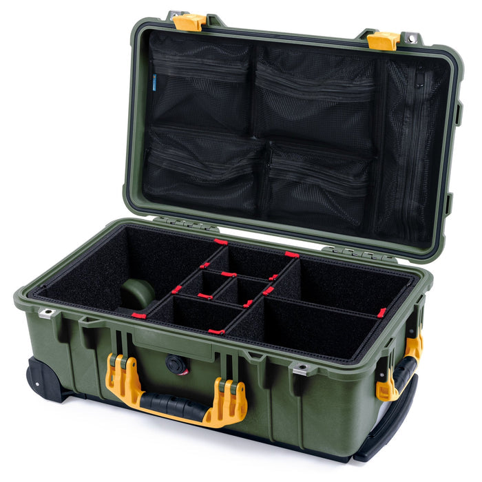 Pelican 1510 Case - OD Green & Yellow - TrekPak Divider System / Mesh Lid Organizer