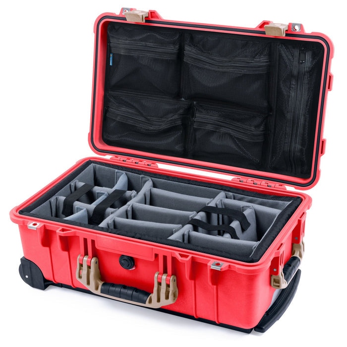 Pelican 1510 Case - Red & Desert Tan - Padded Microfiber Dividers / Mesh Lid Organizer