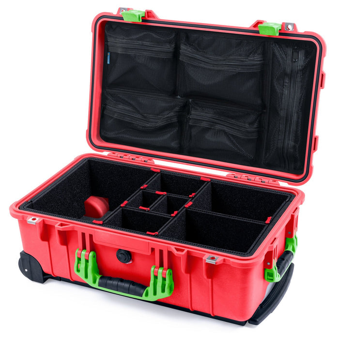 Pelican 1510 Case - Red & Lime Green - TrekPak Divider System / Mesh Lid Organizer