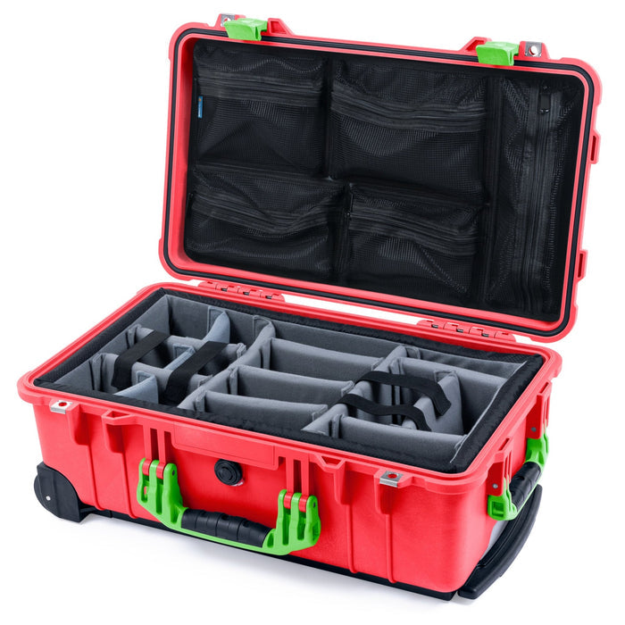 Pelican 1510 Case - Red & Lime Green - Padded Microfiber Dividers / Mesh Lid Organizer