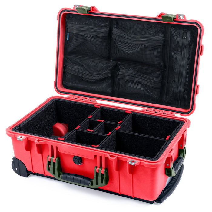 Pelican 1510 Case - Red & OD Green - TrekPak Divider System / Mesh Lid Organizer