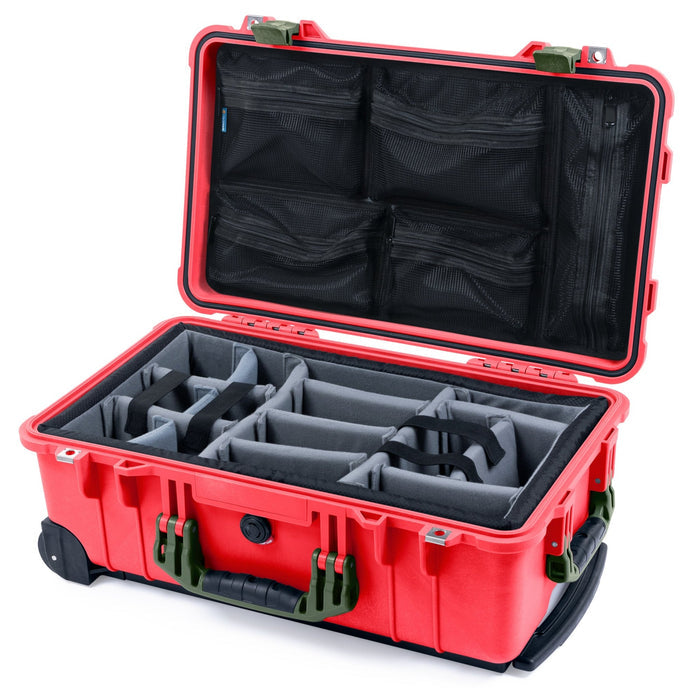 Pelican 1510 Case - Red & OD Green - Padded Microfiber Dividers / Mesh Lid Organizer