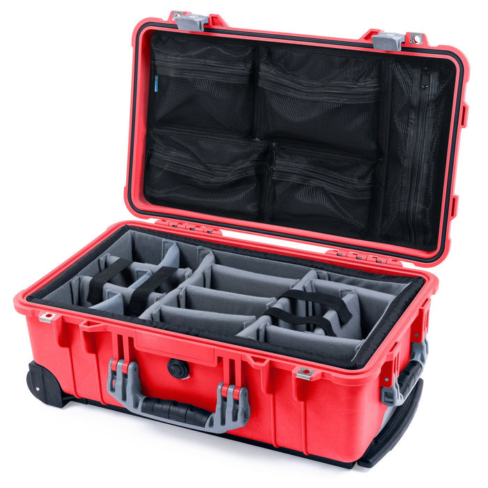 Pelican 1510 Case - Red & Silver - Padded Microfiber Dividers / Mesh Lid Organizer