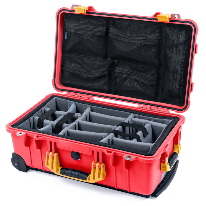 Pelican 1510 Case - Red & Yellow - Padded Microfiber Dividers / Mesh Lid Organizer