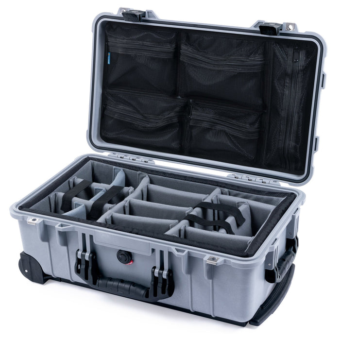Pelican 1510 Case - Silver & Black - Padded Microfiber Dividers / Mesh Lid Organizer