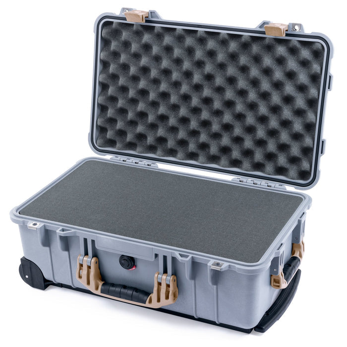 Pelican 1510 Case - Silver & Desert Tan - Pick & Pluck Foam / Convolute Lid Foam