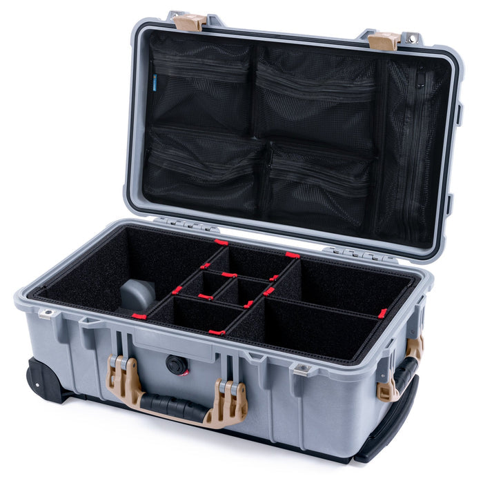 Pelican 1510 Case - Silver & Desert Tan - TrekPak Divider System / Mesh Lid Organizer