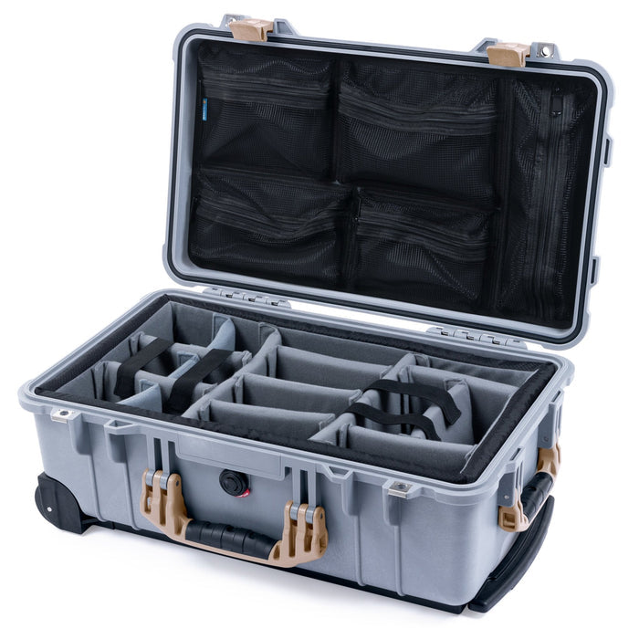 Pelican 1510 Case - Silver & Desert Tan - Padded Microfiber Dividers / Mesh Lid Organizer