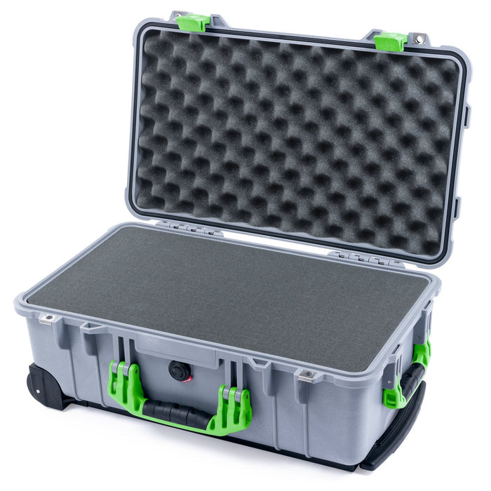Pelican 1510 Case - Silver & Lime Green - Pick & Pluck Foam / Convolute Lid Foam