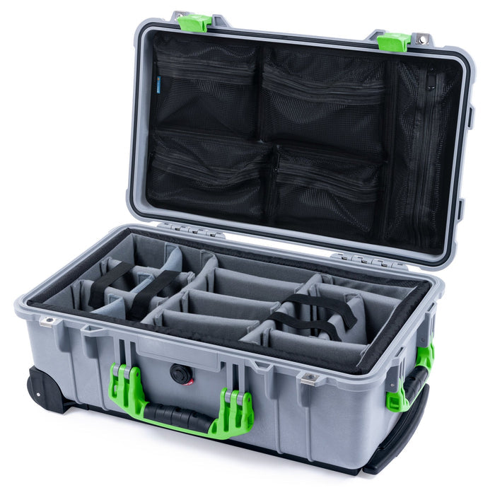 Pelican 1510 Case - Silver & Lime Green - Padded Microfiber Dividers / Mesh Lid Organizer