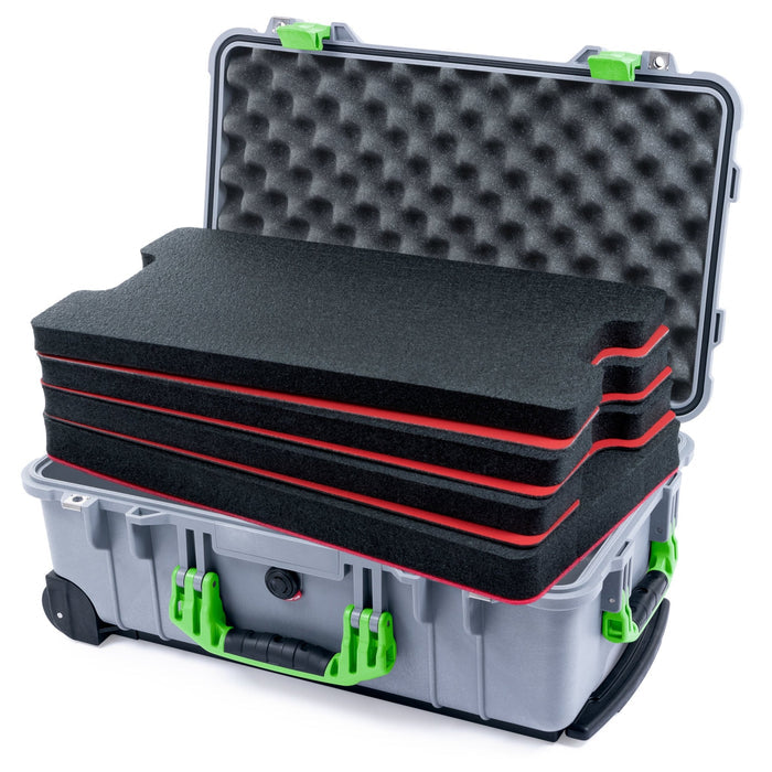 Pelican 1510 Case - Silver & Lime Green - DIY Tool Foam Kit / Convolute Lid Foam
