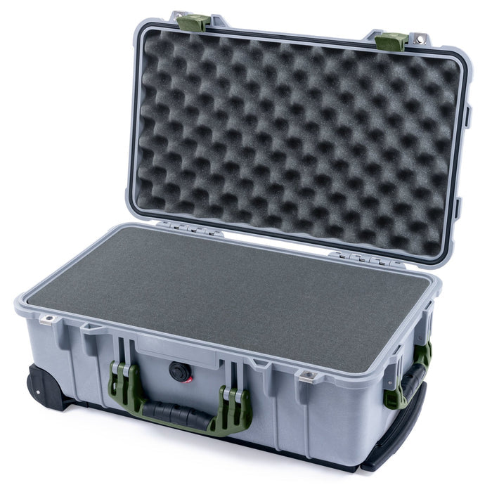 Pelican 1510 Case - Silver & OD Green - Pick & Pluck Foam / Convolute Lid Foam