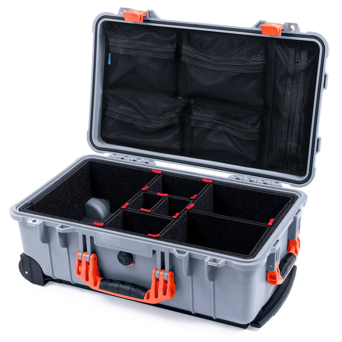 Pelican 1510 Case - Silver & Orange - TrekPak Divider System / Mesh Lid Organizer