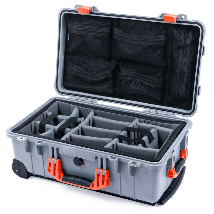 Pelican 1510 Case - Silver & Orange - Padded Microfiber Dividers / Mesh Lid Organizer