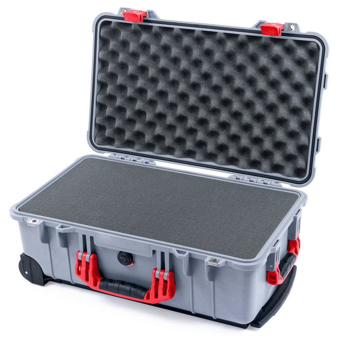 Pelican 1510 Case - Silver & Red - Pick & Pluck Foam / Convolute Lid Foam