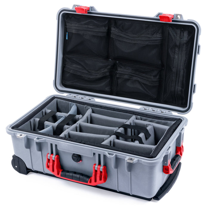 Pelican 1510 Case - Silver & Red - Padded Microfiber Dividers / Mesh Lid Organizer