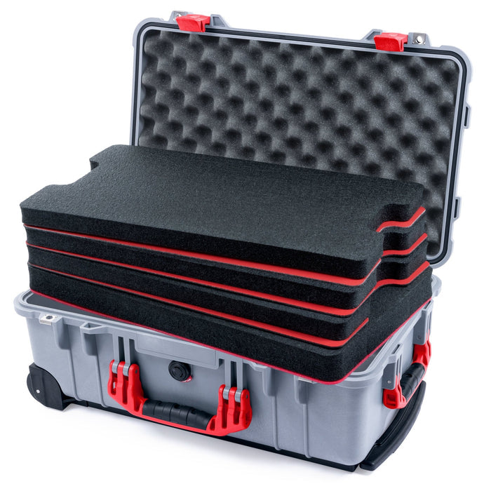 Pelican 1510 Case - Silver & Red - DIY Tool Foam Kit / Convolute Lid Foam