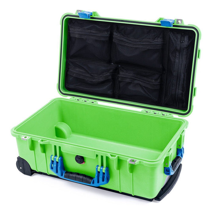 Pelican 1510 Case, Lime Green with Blue Handles & Latches Mesh Lid Organizer Only ColorCase 015100-0100-300-120