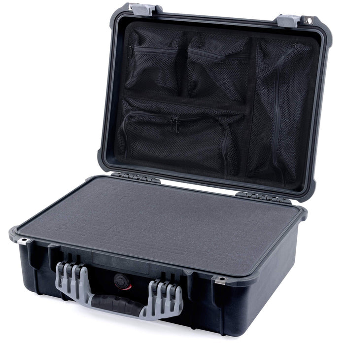 Pelican 1520 Case, Black with Silver Handle & Latches Pick & Pluck Foam with Mesh Lid Organizer ColorCase 015200-0101-110-180