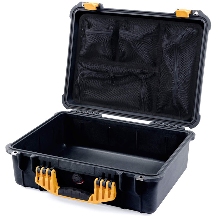 Pelican 1520 Case, Black with Yellow Handle & Latches Mesh Lid Organizer Only ColorCase 015200-0100-110-240