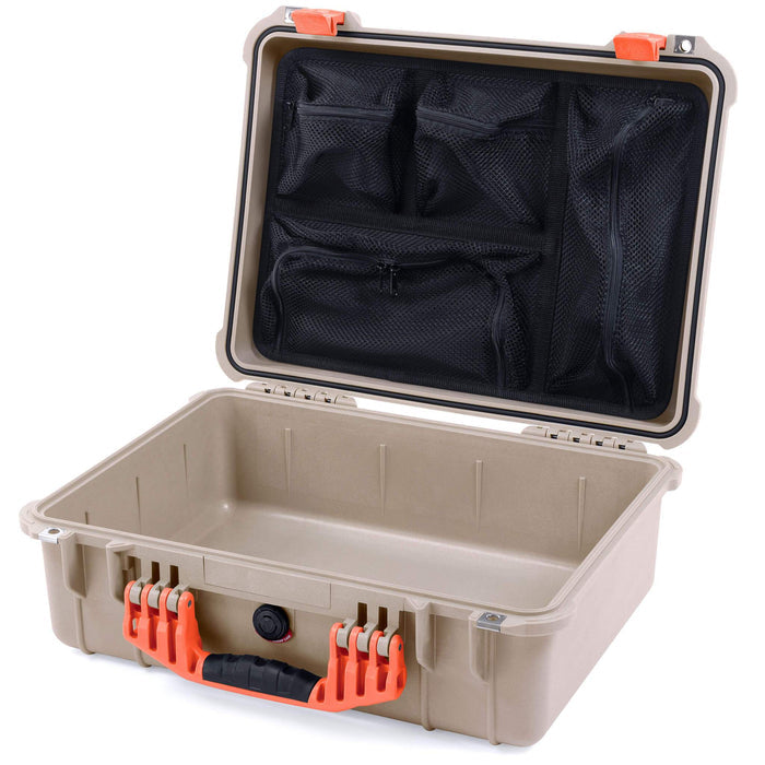 Pelican 1520 Case, Desert Tan with Orange Handle & Latches Mesh Lid Organizer Only ColorCase 015200-0100-310-150