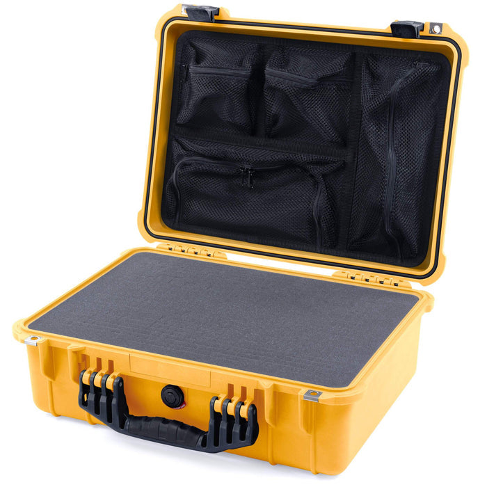 Pelican 1520 Case, Yellow with Black Handle & Latches Pick & Pluck Foam with Mesh Lid Organizer ColorCase 015200-0101-240-110