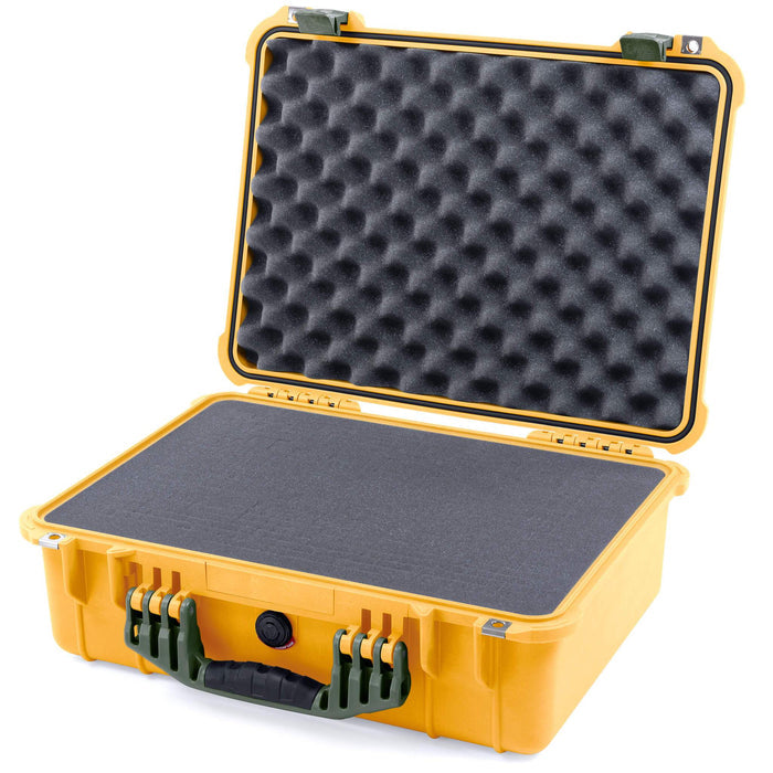 Pelican 1520 Case, Yellow with OD Green Handle & Latches Pick & Pluck Foam with Convolute Lid Foam ColorCase 015200-0001-240-130