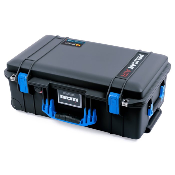 Pelican 1535 Air Carry-on Case - Black Case with Blue Handle & Latches - Flat Front View