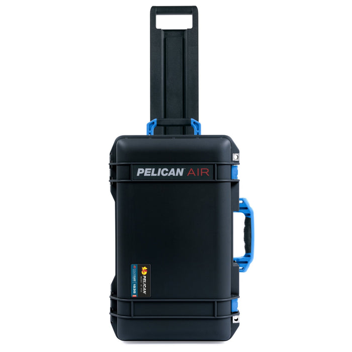 Pelican 1535 Air Carry-on Case - Black Case with Blue Handle & Latches - Front View Upright