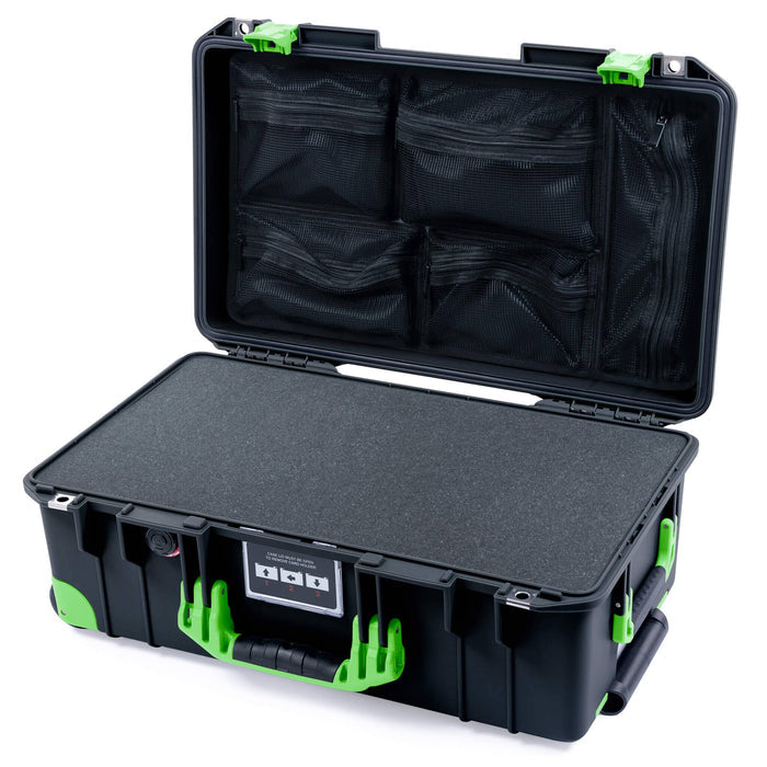 Pelican 1535 Air Carry - on Case - Black & Lime Green Trolley - Pick & Pluck Foam / Mesh Lid Organizer