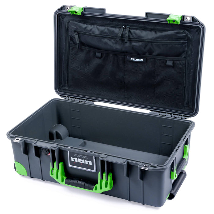 Pelican 1535 Air Carry - on Case - Charcoal & Lime Green Trolley - TRVL Lid Organizer Only
