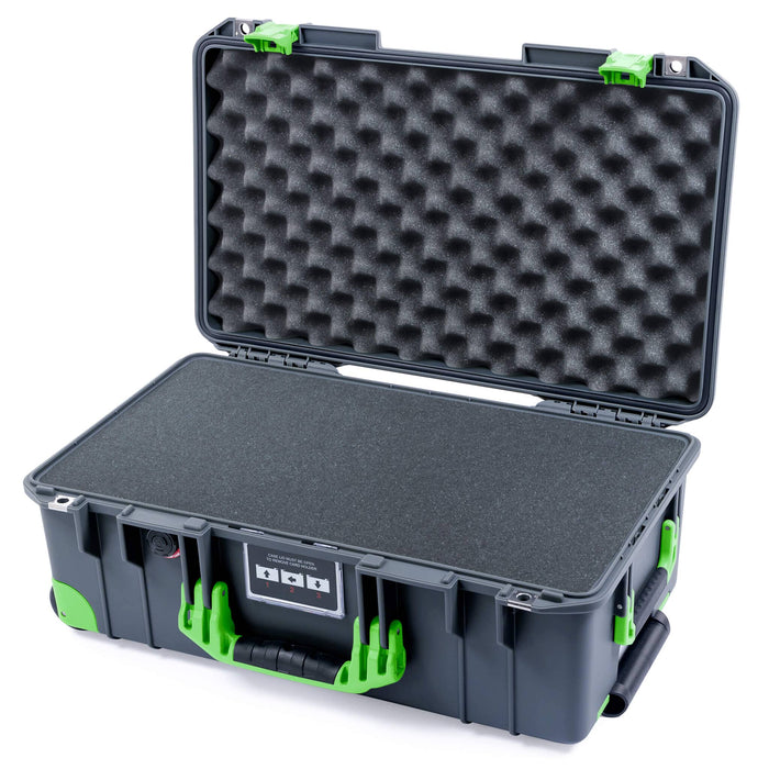 Pelican 1535 Air Carry - on Case - Charcoal & Lime Green Trolley - Pick & Pluck Foam / Convoluted Lid Foam
