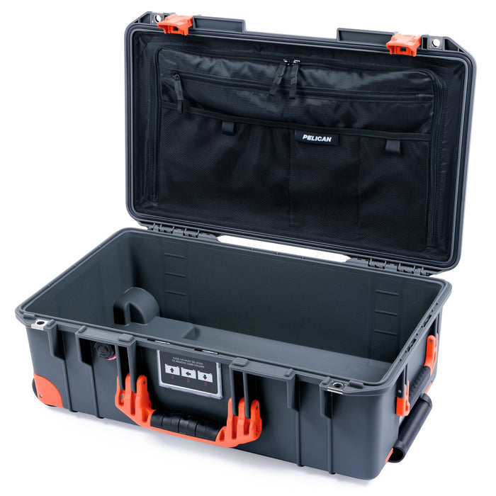 Pelican 1535 Air Carry - on Case - Charcoal & Orange Trolley - TRVL Lid Organizer Only