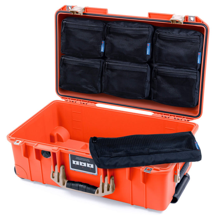 Pelican 1535 Air Case, Orange with Desert Tan Handles & Latches 7-Piece Removable Mesh Pouches Only ColorCase 015350-0700-150-311
