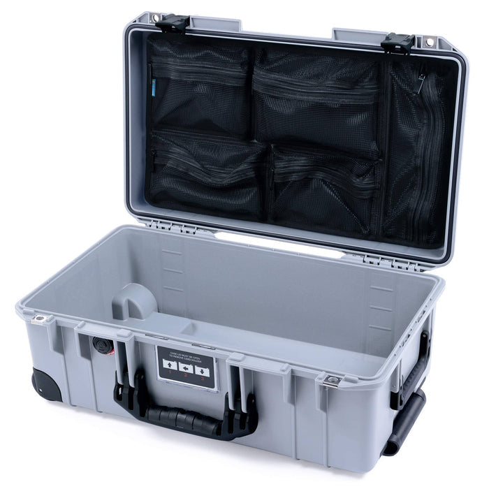 Pelican 1535 Air Case, Silver with Black Handles, Latches & Trolley Mesh Lid Organizer Only ColorCase 015350-0100-180-111-110